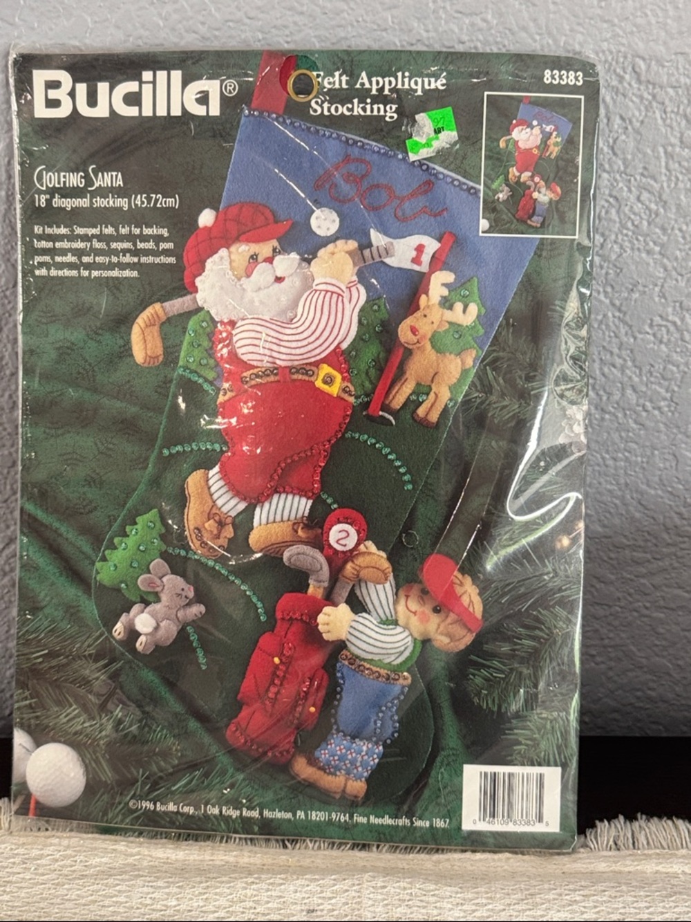 Bucilla Golfing Santa Felt Applique Stocking Kit 18" Vintage 1996 New 83383